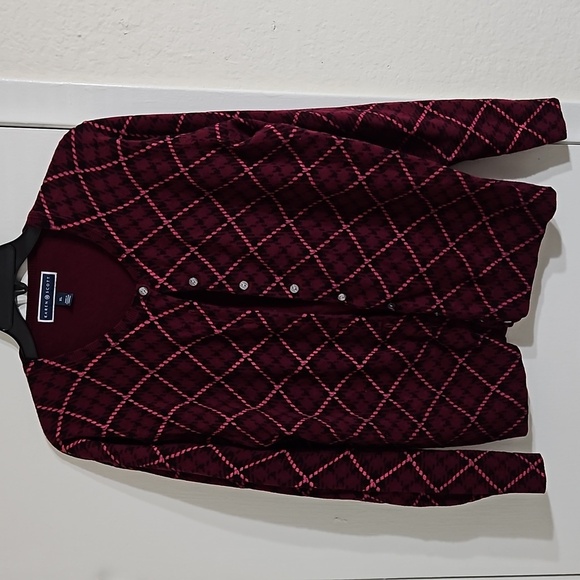 Burgundy & Pink Cardigan, Stylish Colorblock with Buttons, (Size XL) - Picture 1 of 4